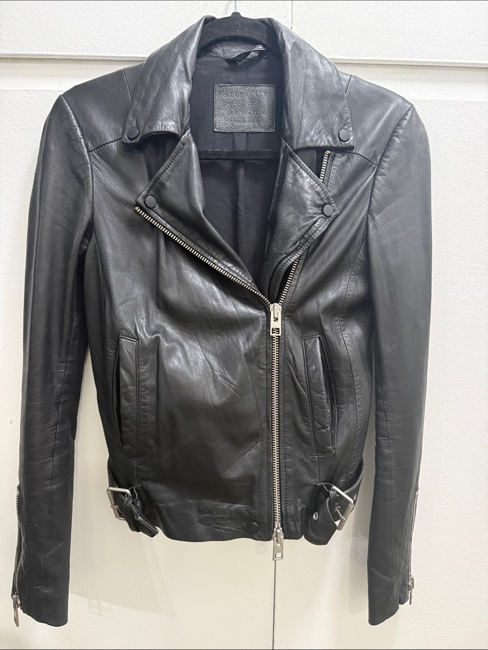 All Saints Black Leather Ayers Moto Jacket - size 4